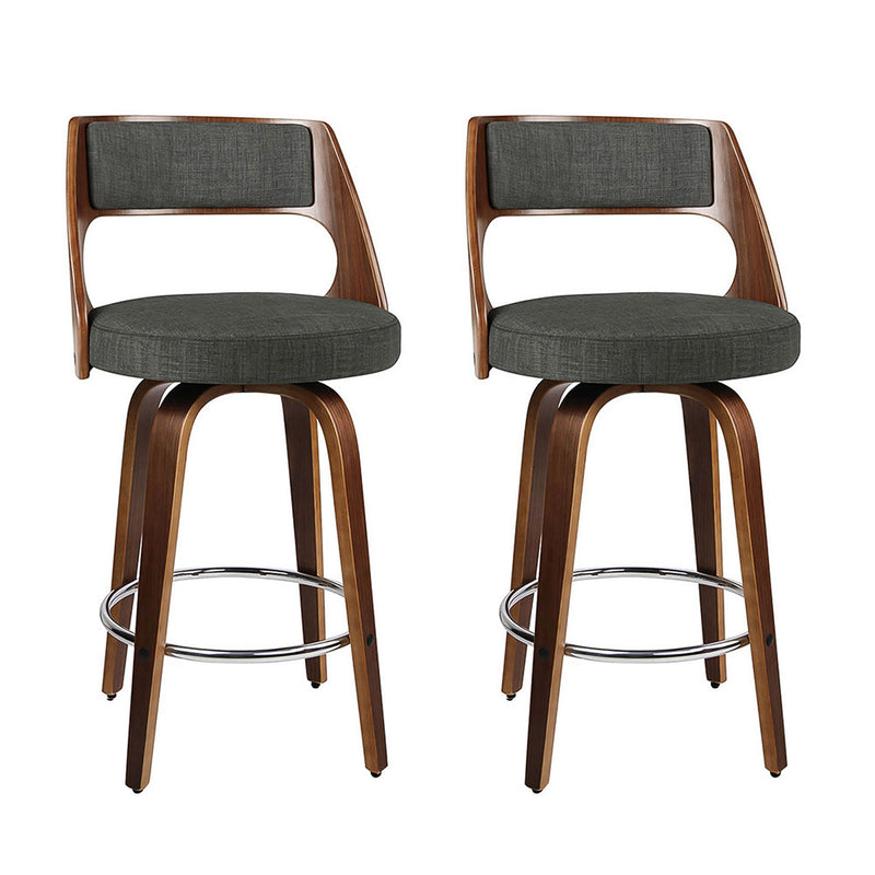 Set of 2 Wooden Swivel Bar Stools Kitchen Counter Barstool Charcoal Fabric