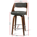 Set of 2 Wooden Swivel Bar Stools Kitchen Counter Barstool Charcoal Fabric