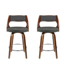 Set of 2 Wooden Swivel Bar Stools Kitchen Counter Barstool Charcoal Fabric