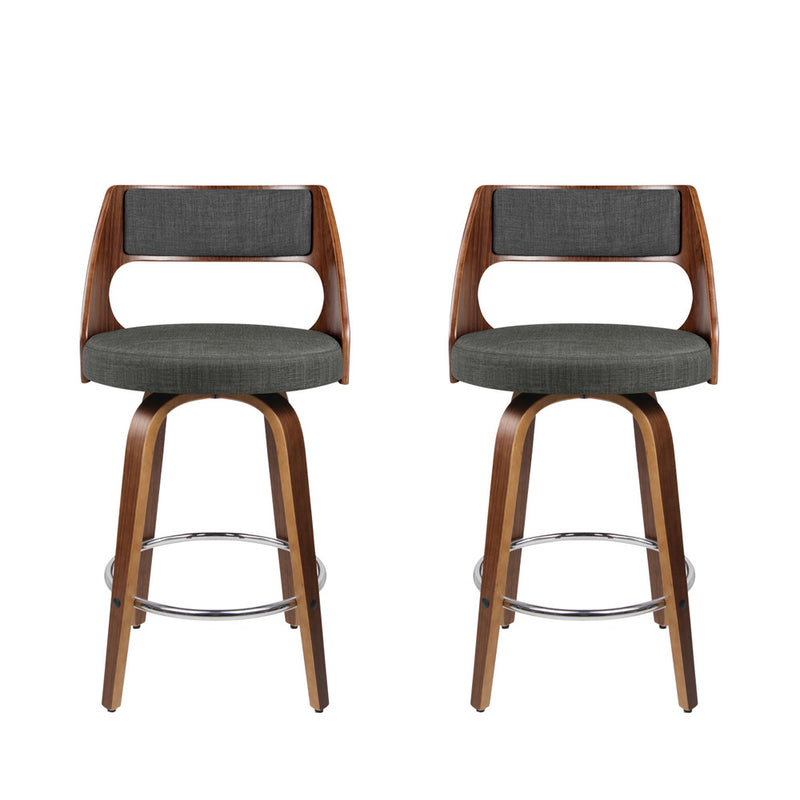 Set of 2 Wooden Swivel Bar Stools Kitchen Counter Barstool Charcoal Fabric