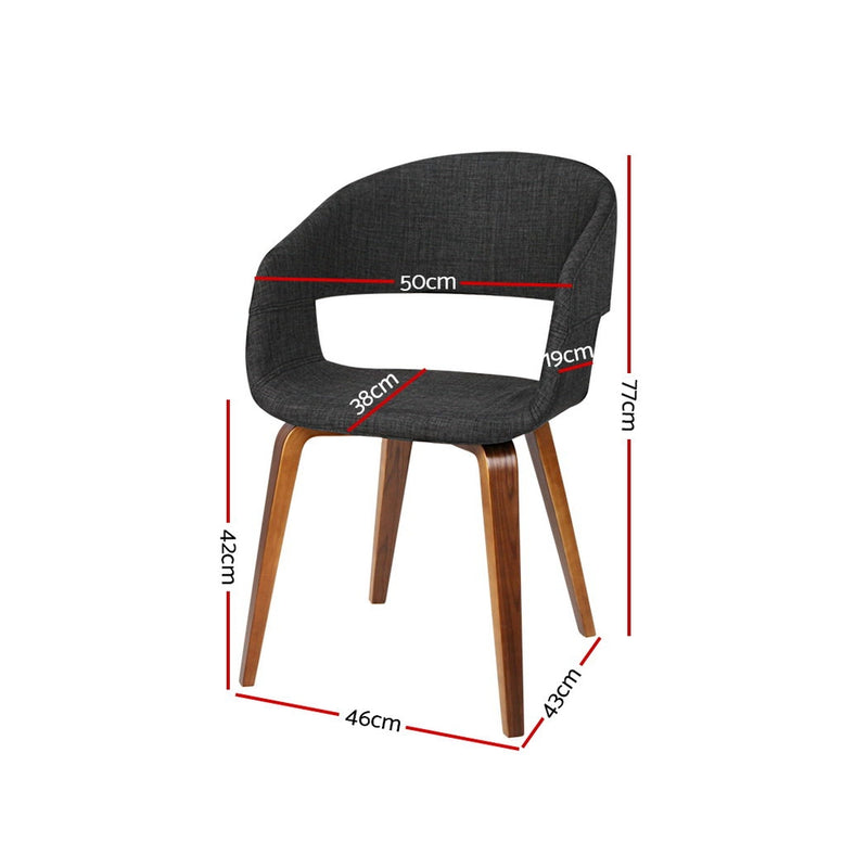 Set of 2 Timber Wood and Fabric Dining Chairs - Charcoal