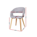 Set of 2 Timber Wood and Fabric Dining Chairs - Light Grey