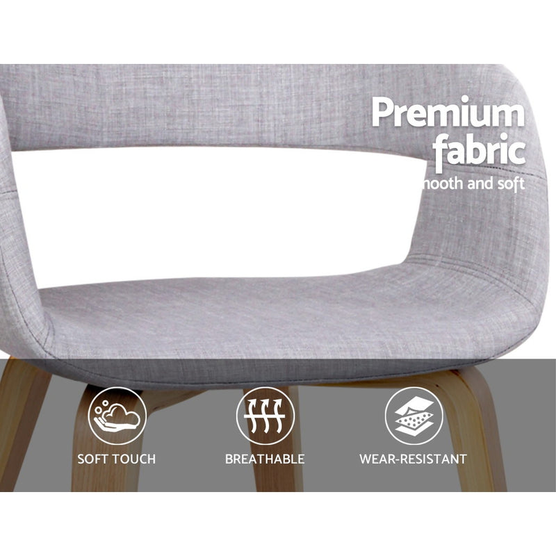 Set of 2 Timber Wood and Fabric Dining Chairs - Light Grey