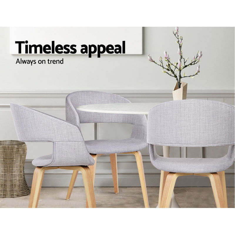 Set of 2 Timber Wood and Fabric Dining Chairs - Light Grey