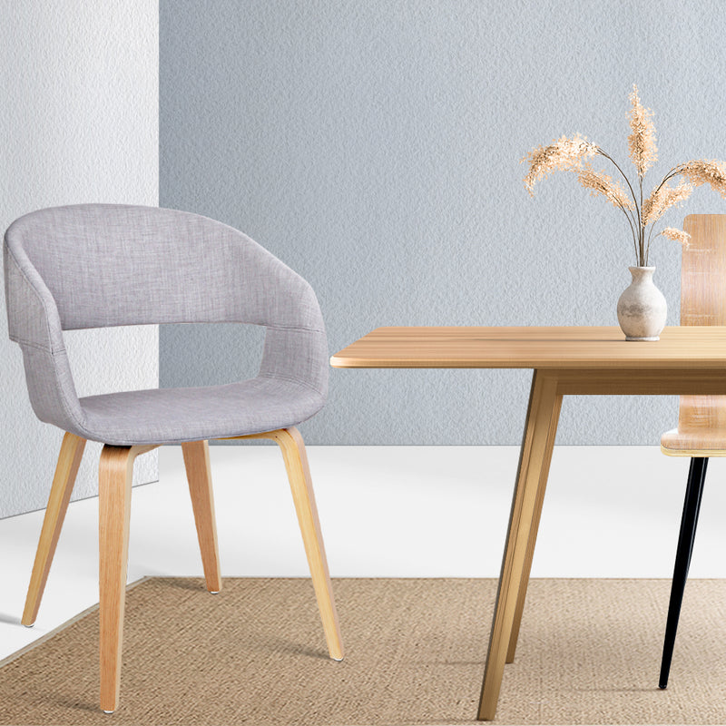 Set of 2 Timber Wood and Fabric Dining Chairs - Light Grey