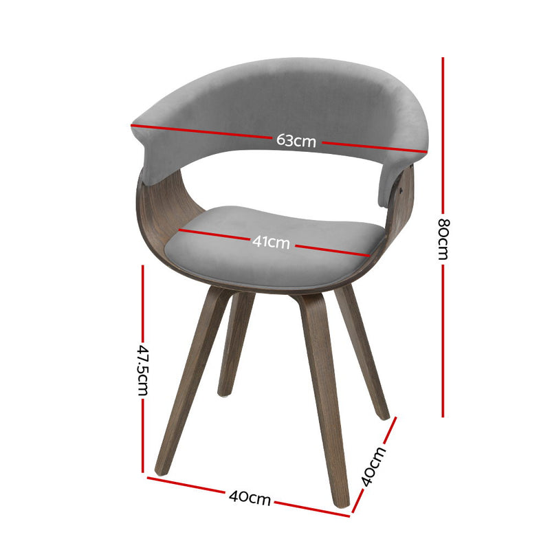 Dining chairs Bentwood Chair Kitchen Velvet Fabric Timber Wood Retro Grey