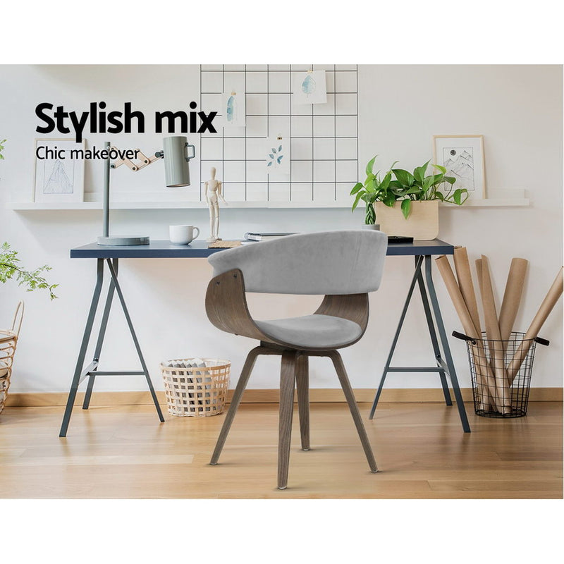 Dining chairs Bentwood Chair Kitchen Velvet Fabric Timber Wood Retro Grey