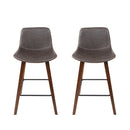 Set of 2 PU Leather Bar Stools - Walnut