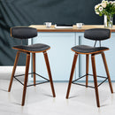Set of 2 PU Leather Bar Stools - Black