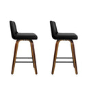 Set of 2 Kitchen Wooden Bar Stools Swivel Bar Stool Chairs PU Leather Luxury Black