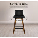 Set of 2 Kitchen Wooden Bar Stools Swivel Bar Stool Chairs PU Leather Luxury Black