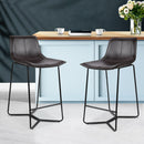 Set of 2 PU Leather Bar Stools - Metal Black