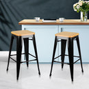 Set of 2 Wooden Backless Bar Stools- Black
