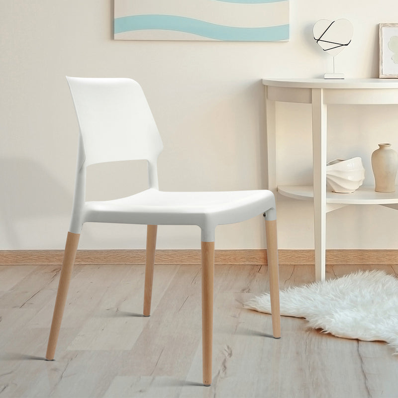 Set of 4 Wooden Stackable Dining Chairs - White
