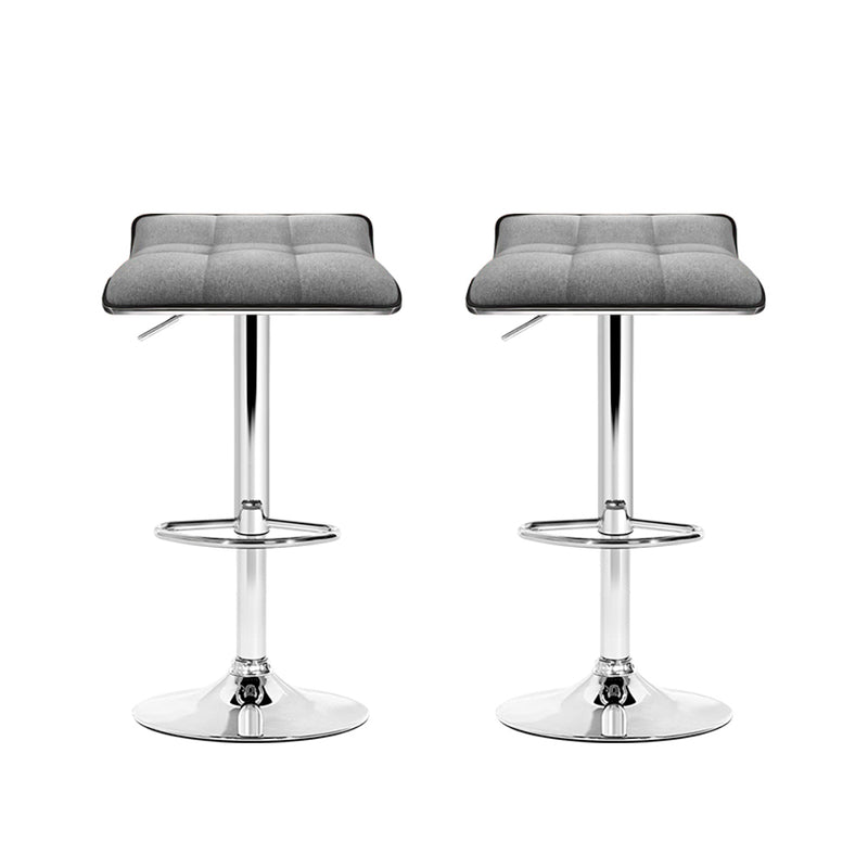 Set of 2 Fabric Bar Stools Swivel Bar Stool Dining Chairs Gas Lift Kitchen Grey
