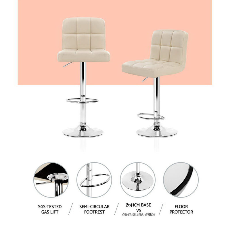 Set of 2 PU Leather Bar Stools NOEL Kitchen Chairs Swivel Bar Stool Gas Lift Beige