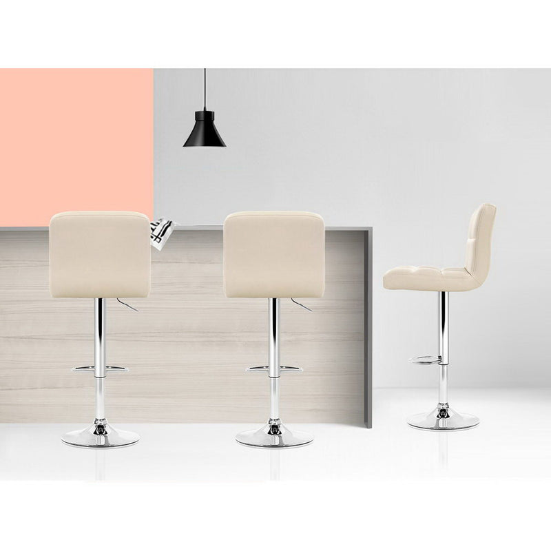 Set of 2 PU Leather Bar Stools NOEL Kitchen Chairs Swivel Bar Stool Gas Lift Beige