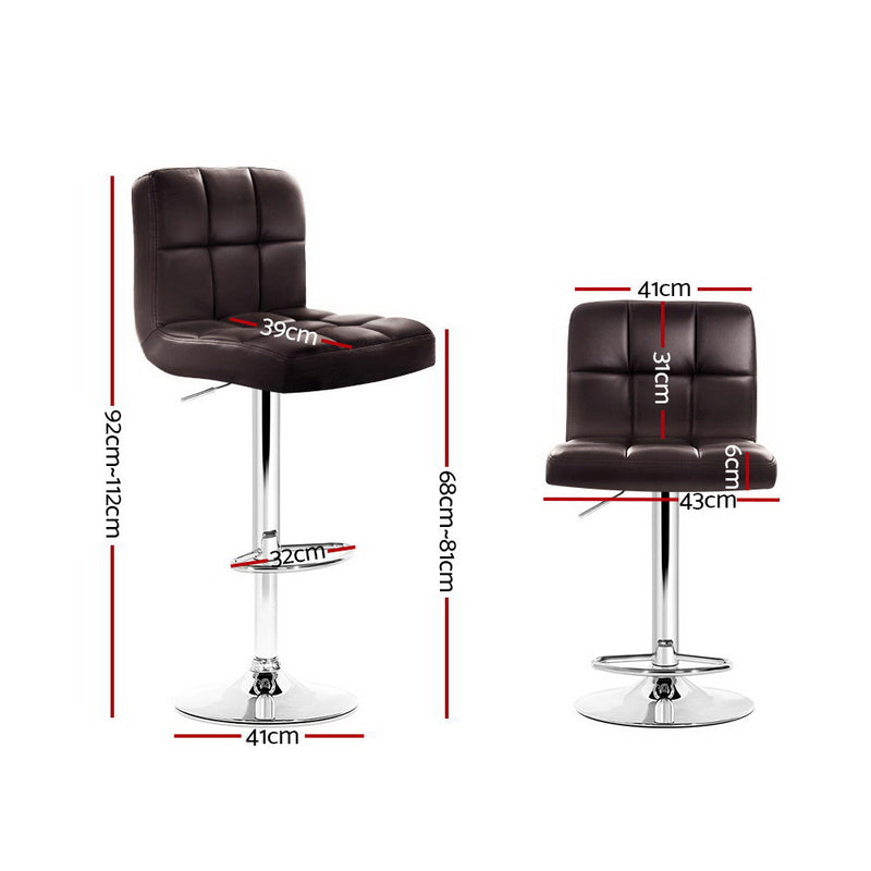 Set of 2 Gas Lift Bar Stools Swivel Chairs PU Leather Chrome Chocolate