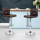 Set of 2 Gas Lift Bar Stools Swivel Chairs PU Leather Chrome Chocolate