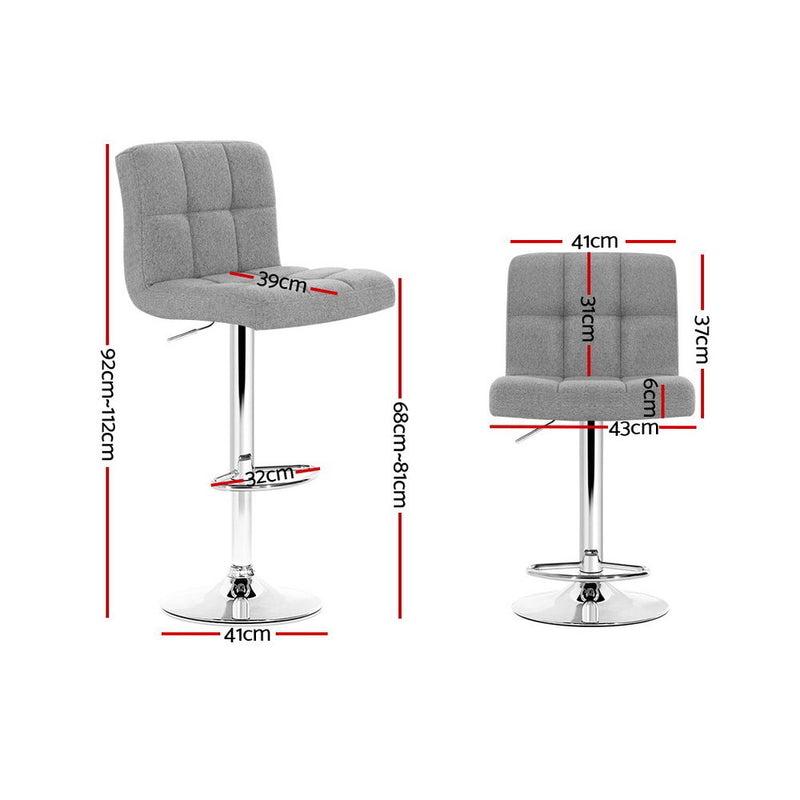 Set of 2 Fabric Bar Stools - Grey