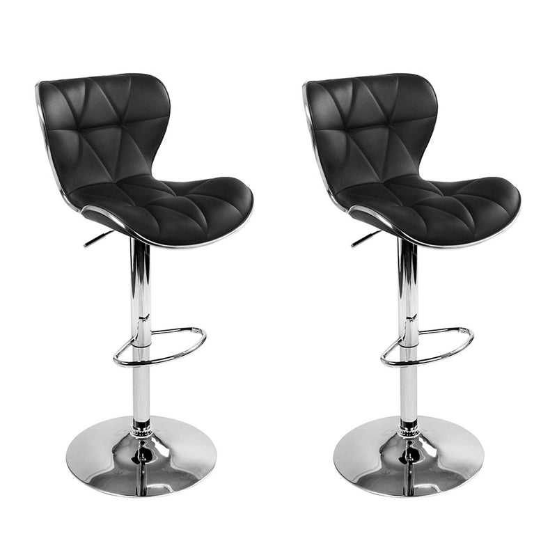 Set of 2 PU Leather Bar Stools - Black