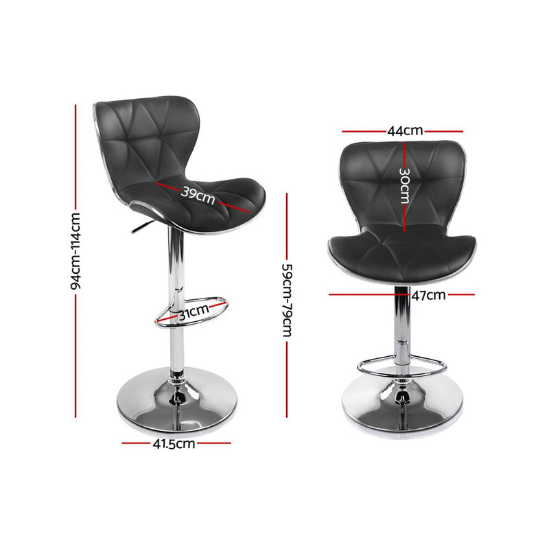 Set of 2 PU Leather Bar Stools - Black