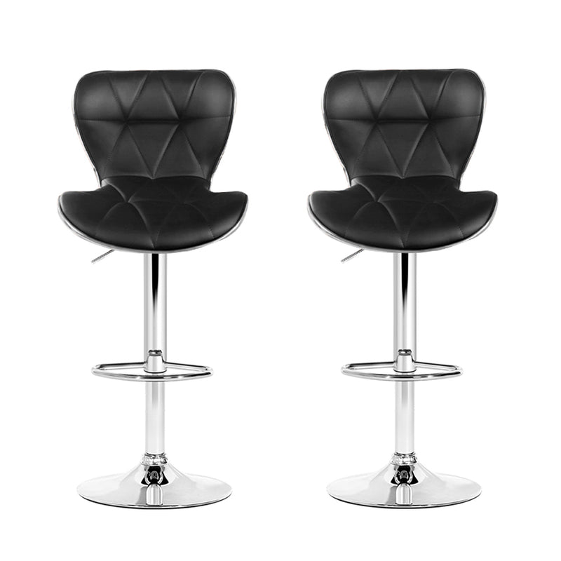 Set of 2 PU Leather Bar Stools - Black