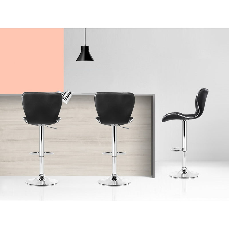 Set of 2 PU Leather Bar Stools - Black