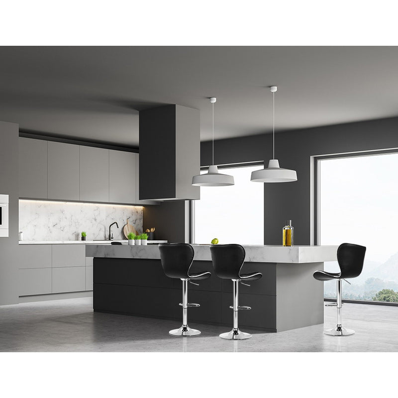 Set of 2 PU Leather Bar Stools - Black