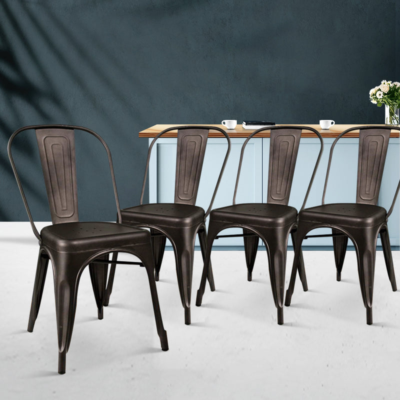 Set of 4 Metal Bar Stools - Gunmetal