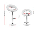 Set of 2 Gas Lift Bar Stools Swivel Chairs PU Leather Chrome White