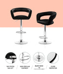 Set of 2 Gas Lift Bar Stools Swivel Chairs PU Leather Chrome Black