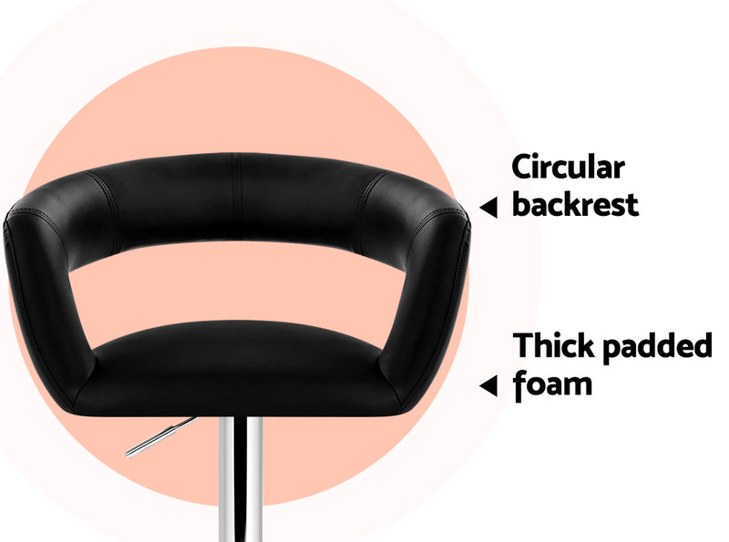 Set of 2 Gas Lift Bar Stools Swivel Chairs PU Leather Chrome Black