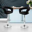 Set of 2 Gas Lift Bar Stools Swivel Chairs PU Leather Chrome Black