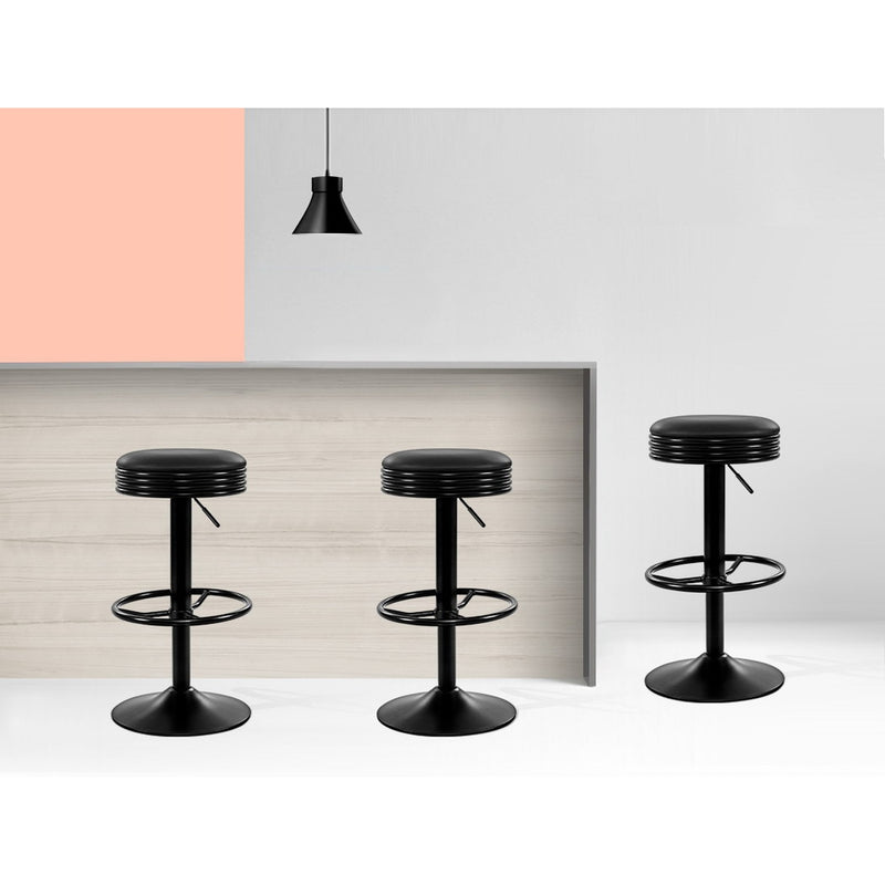 Set of 2 Kitchen Bar Stools Gas Lift Bar Stool Chairs Swivel Barstools Black