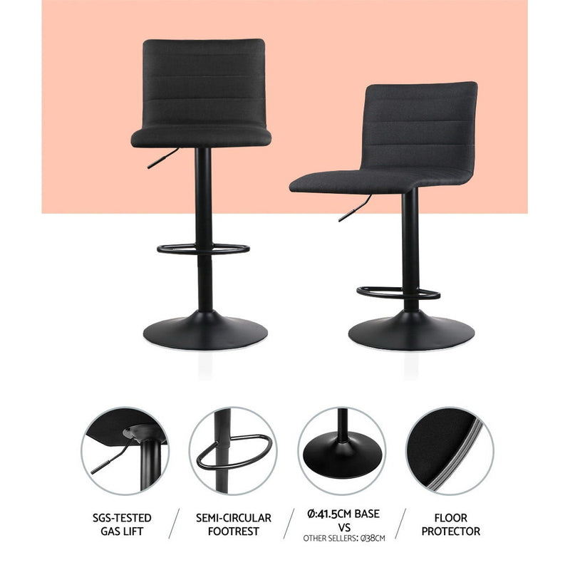 Set of 2 Fabric Bar Stools - Black