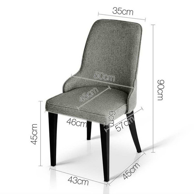 Set of 2 Fabric Dining Chairs - Grey