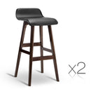 Set of 2 PU Leather and Wood Bar Stool - Black