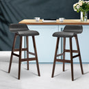 Set of 2 PU Leather and Wood Bar Stool - Black
