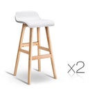 Set of 2 PU Leather and Wood Bar Stool - White