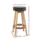 Set of 2 Kitchen Bar Stools Wooden Bar Stool Swivel Barstools Counter Chairs 74cm Fabric Grey