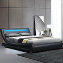 LED Bed Frame Double Full Size Base Mattress Platform Black Leather ALEX