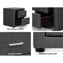 Fabric Bedside Table - Grey