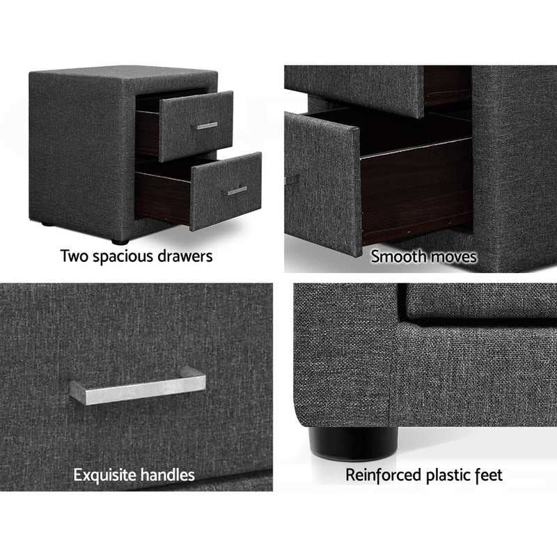 Fabric Bedside Table - Grey