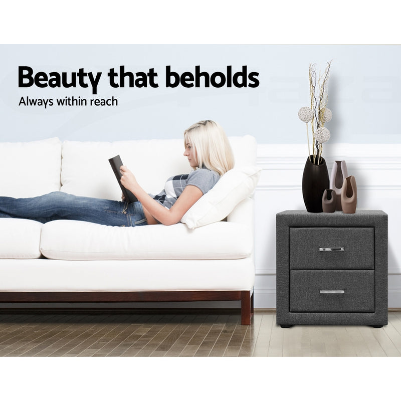 Fabric Bedside Table - Grey