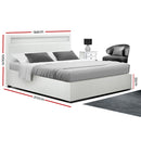 LED Bed Frame Double Full Size Gas Lift Base With Storage White Leather
