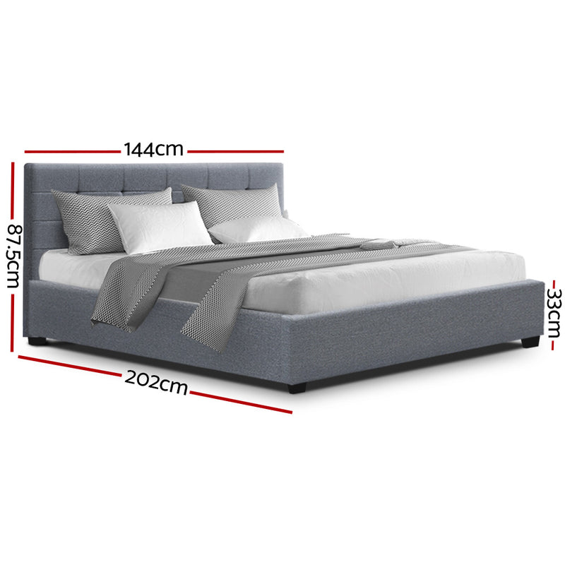 LISA Double Full Size Gas Lift Bed Frame Base With Storage Mattress Grey Fabric