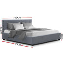 LISA King Size Gas Lift Bed Frame Base With Storage Mattress Grey Fabric