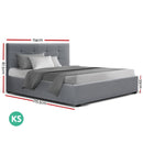 LISA King Single Size Gas Lift Bed Frame Base With Storage Mattress Grey Fabric