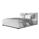 LISA Queen Size Gas Lift Bed Frame Base With Storage Mattress White Leather